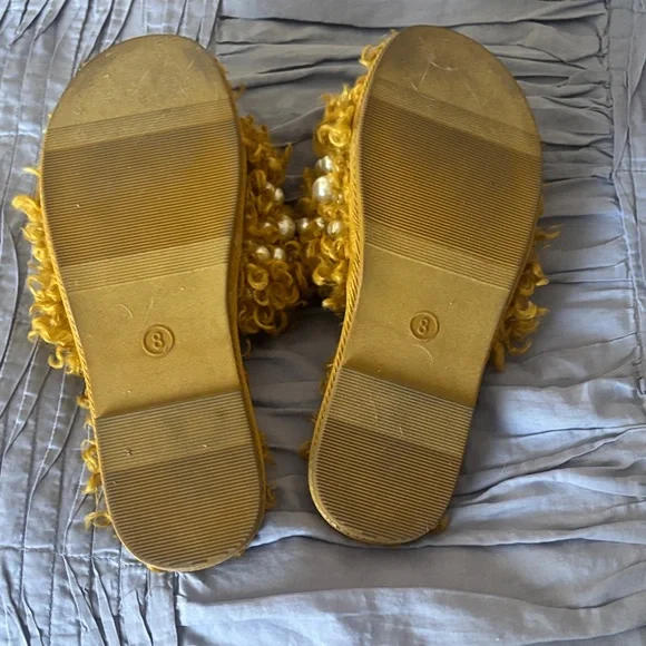 A New Day Mustard Furry Pearl Slides - Picture 3 of 3